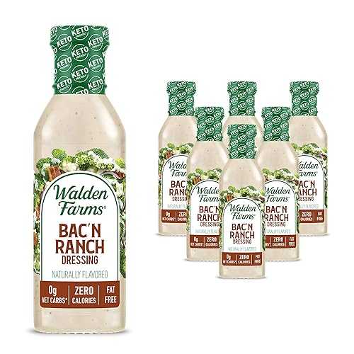 Walden Farms Bac n Ranch Dressing Low Carb, Calorie-Free, Gluten-Free, Keto-Friendly, Sugar-Free, Fat-Free, Dairy-Free Smoky Bacon Ranch Flavor 6-Pack, 12 oz Bottles