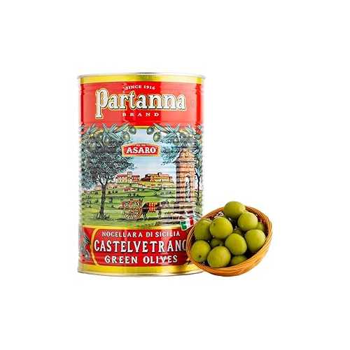 Partanna Whole Castelvetrano Olives - Authentic Sicilian - Product Of Italy - Premium Handpicked Imported Italian Green Olives Great For Every Occasion - 88 oz (5.5 LBS) Can