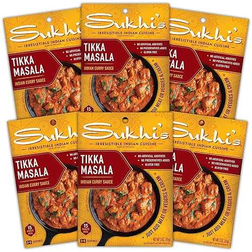 Sukhi's Indian Curry Paste - Chicken Tikka Masala Sauce 3oz (Pack of 6) 84 Servings - Gluten Free Food Indian Curry Sauce with Indian Spices