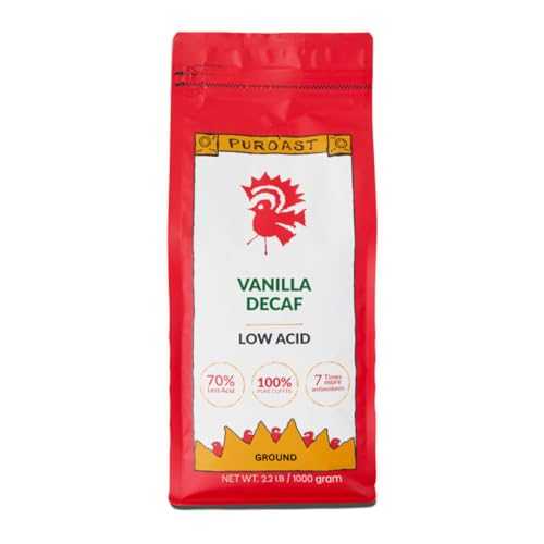 Puroast Coffee Puroast Low Acid Coffee Decaf | Vanilla Ground | Medium Roast | High Antioxidants & High pH |No Bitter Aftertaste | Reduced Heartburn & GERD | Suitable for Cold Brew - 2.2 LB