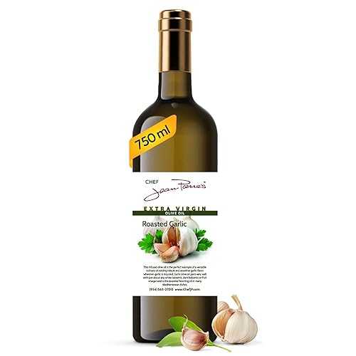 Chef Jean-Pierre's Chef Jean Pierre's Extra Virgin Roasted Garlic Olive Oil - 750ml (25oz) Glass Bottle - Naturally Infused with Sweet and Tangy Flavors