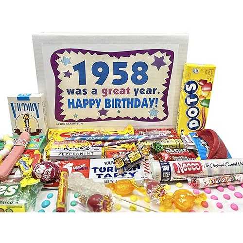 RETRO CANDY YUM ~ 1958 68th Birthday Gift Box Nostalgic Candy Mix from Childhood for 68 Year Old Man or Woman Born 1958 Jr