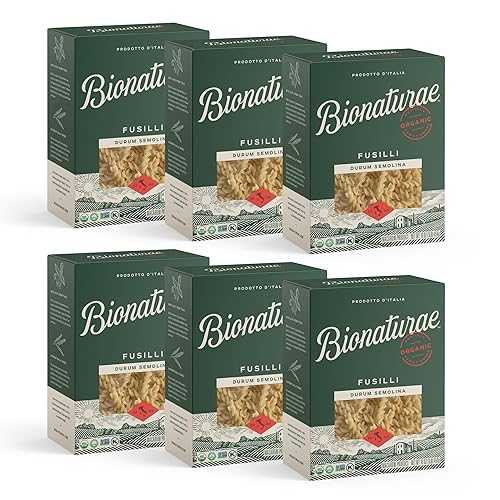 Bionaturae Fusilli Pasta Noodles - Durum Semolina Pasta, Kosher, High Protein, Non-GMO Verified, USDA Certified, Durum Semolina Fusilli, Fusilli Pasta Organic, Crafted in Italy - 16 Oz, 6 Pack