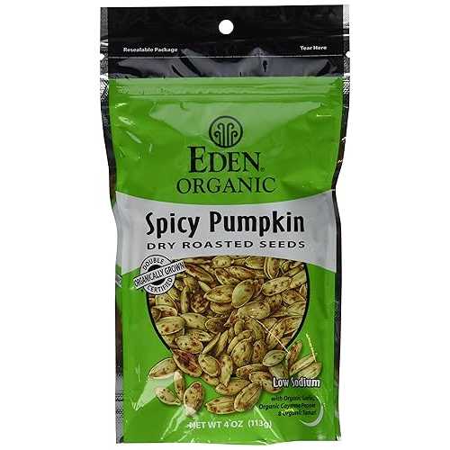 Eden オーガニックドライローストシード、スパイシーパンプキン、4オンスの再密封可能な袋（15個パック） Eden Organic Dry Roasted Seeds, Spicy Pumpkin, 4-Ounce Resealable Bags (Pack of 15)