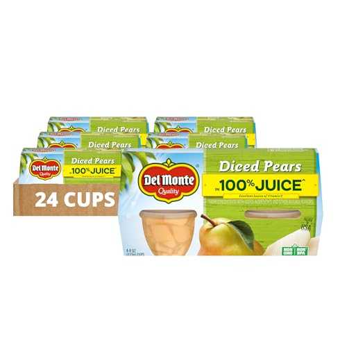 Del Monte Diced Pears Fruit Cups in 100% Juice, 4 oz Cups, Pack of 24
