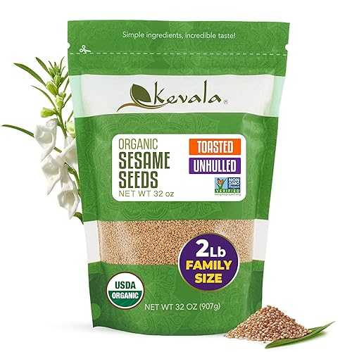 kevala Organic Toasted Sesame Seeds (Unhulled) - Gluten-Free Topping for Asian Dishes, Ready to Eat Straight From the Bag, Roasted Seeds Great for Baking and Cooking at Home, Resealable Bag, 32 oz, 2 lb