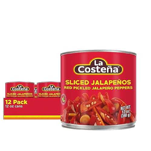 La Coste・・a La Coste a Sliced Red Jalapeno Peppers for Mexican Food, Jalapeno Salsa, Enchiladas, Guacamole, Spicy Nacho & Taco Toppings - Pickled Vegetables - 12oz, 12 Pack Cans