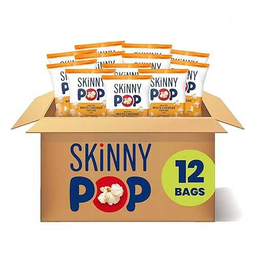 SkinnyPop Popcorn, White Cheddar, Whole Grain, Dairy-Free Snack, 1oz Bags (12ct)