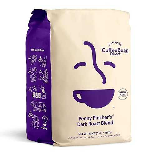 Coffee Bean Direct Penny Pincher's Dark Roast Blend, Whole Bean Coffee, Dark Roast, 5 Pound Bag (Pack of 1)