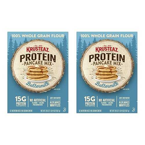 Krusteaz Protein Pancake Mix, Buttermilk Pancake Mix, 100% Whole Grain Flour & 15g of Protein Per Serving, Also Makes Waffles, Just Add Water 20 Ounce (Pack of 2)