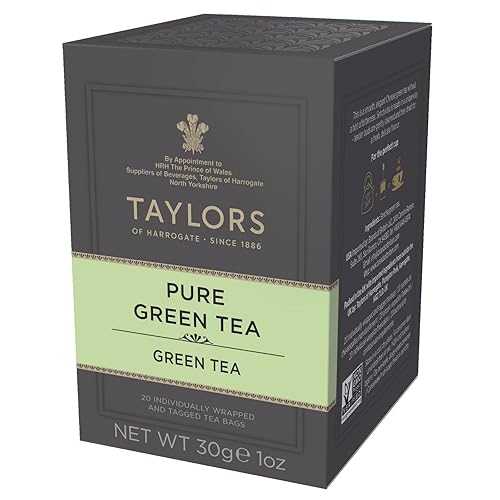 Taylors of Harrogate Pure Green Tea Individually Wrapped Bags, 20 Count (Pack of 6), Delicate, Mellow and Crisp, Caffeinated, Enjoy Hot or Iced, 120 Teabags Total