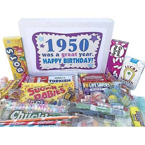 RETRO CANDY YUM ~ 1950 76th Birthday Gift Box Nostalgic Retro Candy Assortment from Childhood for 76 Year Old Man or Woman Born 1950 Jr