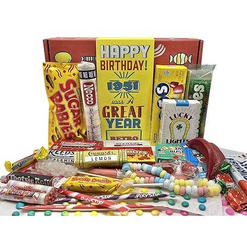 RETRO CANDY YUM ~ 1951 75th Birthday Box Nostalgic Candy Mix from Childhood for 75 Year Old Man or Woman Born 1951 Jr