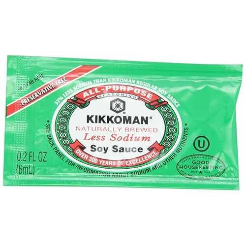 Kikkoman Less Sodium Soy Sauce Packets, 0.2 Fl Oz (Pack of 200)