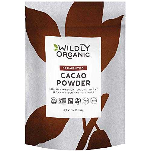 Wildly Organic Fermented Cacao Powder 16 Oz, 1 lb Bag - Organic, Non-Alkalized, Minimally Processed, High in Antioxidants, Raw, Fair Trade, Non-GMO, Kosher, Vegan, Premium Rich Chocolate Flavor - Perfect for Skin
