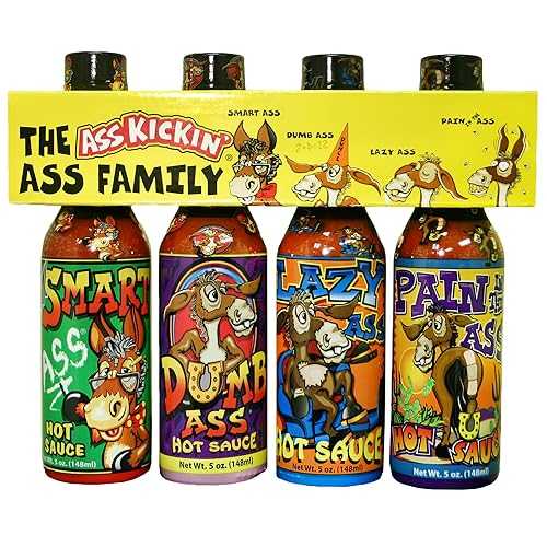 ASS KICKIN' KICKIN' Family Hot Sauce Gourmet Gift Set ? 5oz. 4 Pack - Try if you dare! ? Perfect Ultimate Gourmet Gift for the Hot Sauce Fan