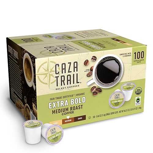 Caza Trail Coffee、オーガニック エクストラボールド ミディアム ロースト、シングルサーブ カップ 100 杯 Caza Trail Coffee, Organic Extra Bold Medium Roast, 100 Single Serve Cups