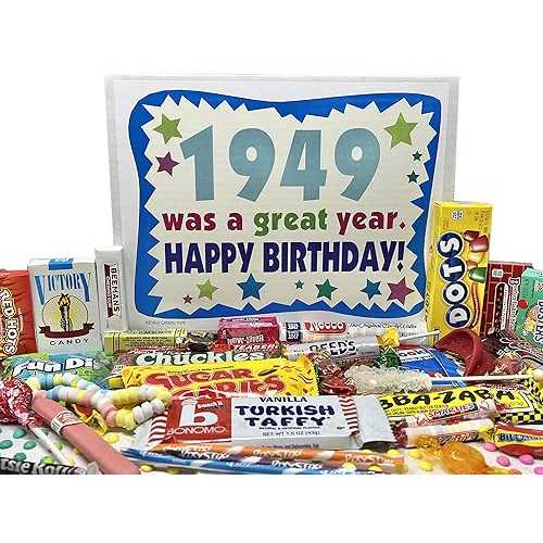 RETRO CANDY YUM ~ 1949 77th Birthday Gift Box of Nostalgic Candy Assortment from Childhood for 77 Year Old Man or Woman Born 1949