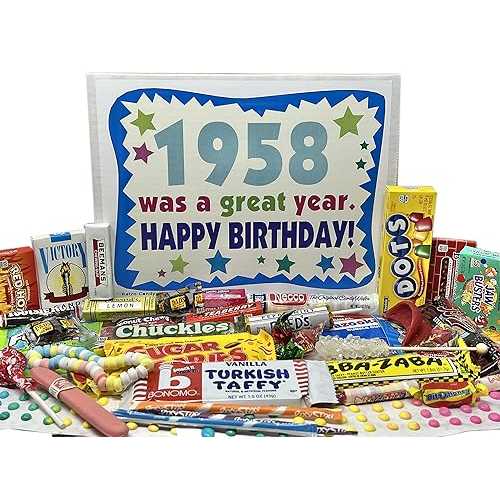 RETRO CANDY YUM ~ 1958 68th Birthday Gift Box Nostalgic Candy Assortment from Childhood for 68 Old Man or Woman Born 1958