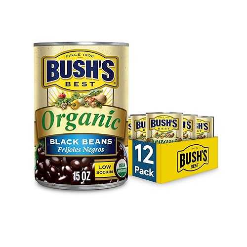 BUSH'S BEST 15 oz Canned Organic Black Beans, Source of Plant Based Protein and Fiber, Low Fat, Gluten Free, (Pack of 12)