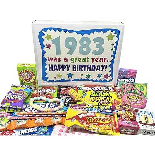 RETRO CANDY YUM ~ 1983 43rd Birthday Gift Box of Nostalgic Candy from Childhood for 43 Year Old Man or Woman Born 1983