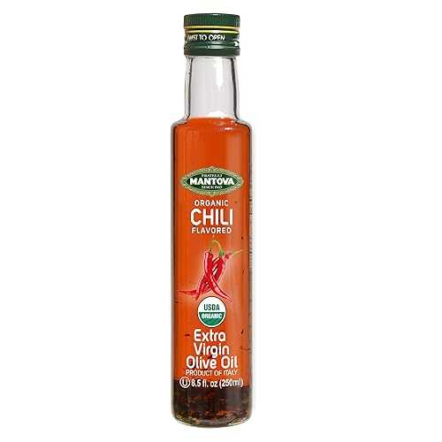 Mantova Chili オーガニック エキストラ バージン オリーブ オイル、8.5 オンス ボトル (3 個パック)、オーガニック チリ ナチュラル フレーバー Mantova Chili Organic Extra Virgin Olive Oil, 8.5-Ounce Bottles (Pack of 3), Organic c