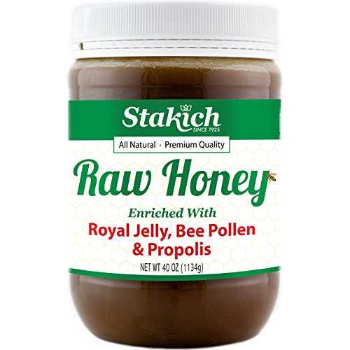 Stakich ローヤル ゼリー、蜂花粉、プロポリス生蜂蜜 - 純粋、未加工、非加熱 - 40 オンス Stakich Royal Jelly, Bee Pollen, Propolis Raw Honey - Pure, Unprocessed, Unheated - 40 Ounce