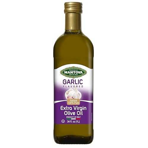 Mantova Garlic Extra Virgin Olive Oil (EVOO), Cold-Pressed and Imported from Italy 34 oz Glass Bottle - Flavorful Topping for Salads, Vegetables, and Pasta Dishes - Ideal for Dipping Italian Bread or Pan Frying -