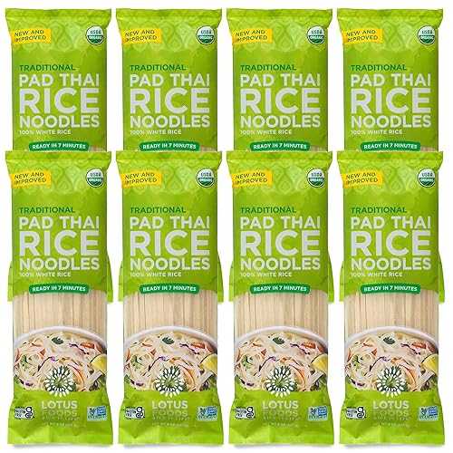 Lotus Foods Traditional Pad Thai Rice Noodles - Pad Thai Noodles, Asian Noodles, Gluten Free Noodles, Rice Noodles, Whole Grain, Non GMO, USDA Organic - 8 Oz (Pack of 8)