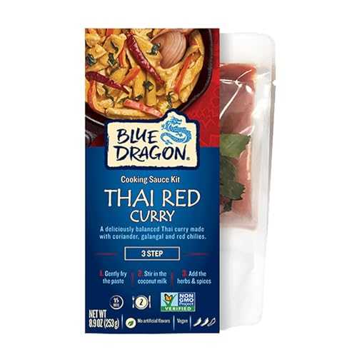 Blue Dragon 3 Step Thai Red Curry Kit, Pre-portioned sachets of our red curry paste, coconut milk and herbs & spices to create the perfect curry, Vegan friendly (Pack of 1)画像