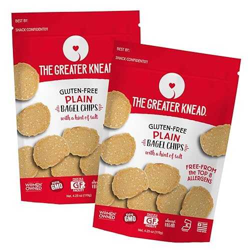 Greater Knead Gluten Free Bagel Chips - Plain, Vegan, non-GMO, Free of Wheat, Nuts, Soy, Peanuts, Tree Nuts (2 Bags) The Greater Knead Greater Knead Gluten Free Bagel Chips - Plain, Vegan, non-GMO, Free of Wh