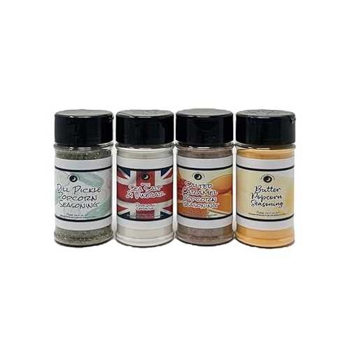 June Moon Spice Company Popcorn Seasoning | Variety 4 Pack | Sea Salt & Vinegar | Salted Caramel | Sour Cream & Onion | Butter Flavor | 3.5 fl. oz. Shakers | Calorie Free | Fat Free | Crafted in Small
