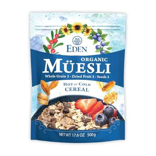 Eden Organic Muesli Cereal, Eat Hot or Cold, Oat, Rye, Wheat, and Spelt Flakes, Raisins, Cranberries, Wild Blueberries, Pumpkin and Sunflower Seeds, Overnight Oats, No Added Sugars, 17.6 oz画像