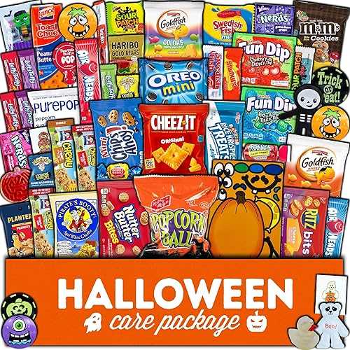 CRAVEBOX Halloween Candy Care Package Gift (50ct) Snacks Box Basket Candies Kids Children Adults Cookies Food Variety Pack Bundle Mixed Bulk Sampler Girls Boys Guys Men Women Boyfriend Girlfriend College Student