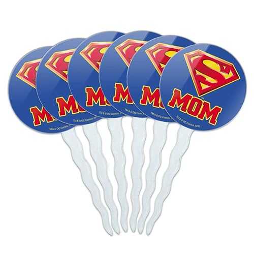 GRAPHICS & MORE Superman Super Mom Shield Logo Cupcake Picks Toppers Decoration Set of 6画像