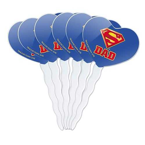 GRAPHICS & MORE Superman Super Dad Shield Logo Heart Love Cupcake Picks Toppers Decoration Set of 6画像