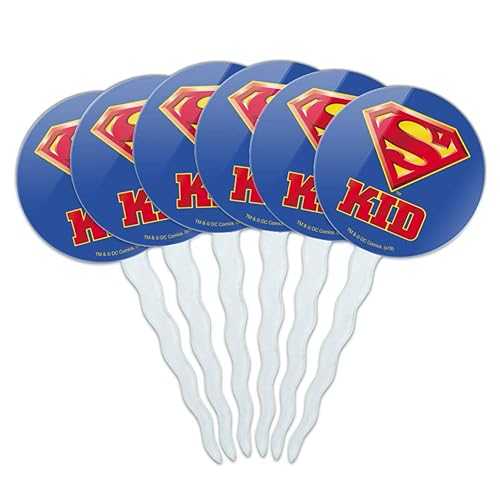 GRAPHICS & MORE Superman Super Kid Shield Logo Cupcake Picks Toppers Decoration Set of 6画像