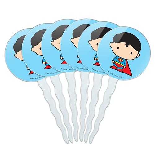 スーパーマン かわいいちびキャラクター カップケーキピック トッパー デコレーション 6個セット GRAPHICS & MORE Superman Cute Chibi Character Cupcake Picks Toppers Decoration Set of 6画像