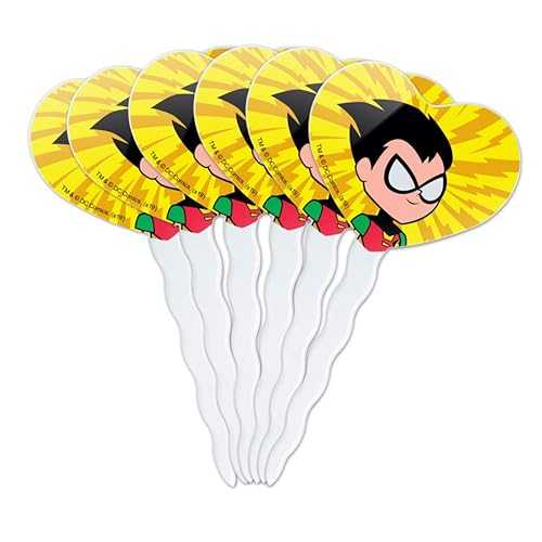 GRAPHICS & MORE Teen Titans Go! Robin Heart Love Cupcake Picks Toppers Decoration Set of 6画像