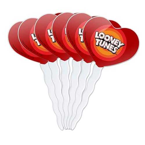GRAPHICS & MORE Looney Tunes Logo Heart Love Cupcake Picks Toppers Decoration Set of 6画像