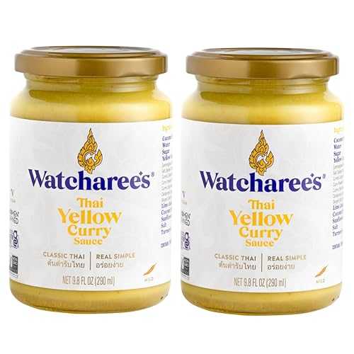 WATCHAREE'S Watcharee’s Thai Yellow Curry Sauce ? Authentic Thai Flavor Made from Real Yellow Curry Paste & Coconut Milk, Crafted with Natural Ingredients, Ready-to-Use, Vegan, Non-GMO, Gluten-Free, 9.8 fl oz (Pa
