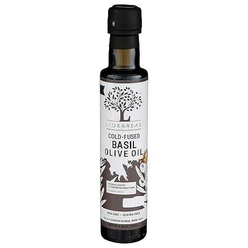 Liokareas Basil Extra Virgin Olive Oil - Greek Cold Fused Basil EVOO - 2020 Global Award Winner - Single Sourced - Cold Pressed - First Pressed - 8.45oz - No Artificial Flavor