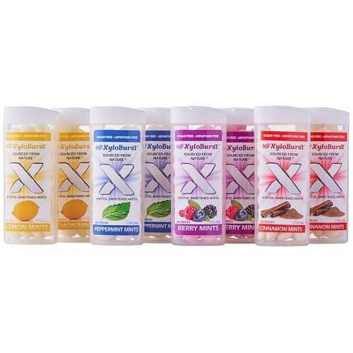 XyloBurst - Xylitol Mints | Sugar Free Breath Mints for Oral Health | Gluten Free, Vegan, Keto Friendly | Aspartame Free | Variety Pack | 60 Count Jar, 8-Pack