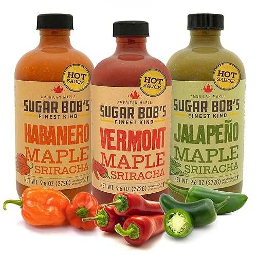 Sugar Bob's Finest Kind, Hot Sauce Variety Pack & Gift Set, Includes Vermont Maple Sriracha, Jalapeno and Habanero Hot Sauces, (Pack of 3)