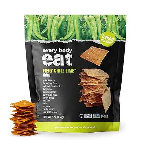 Every Body Eat Snack Cracker Thins, Vegan, Gluten Free, Seed Oil Free, and Dairy Free (6 Count, Fiery Chile Lime)