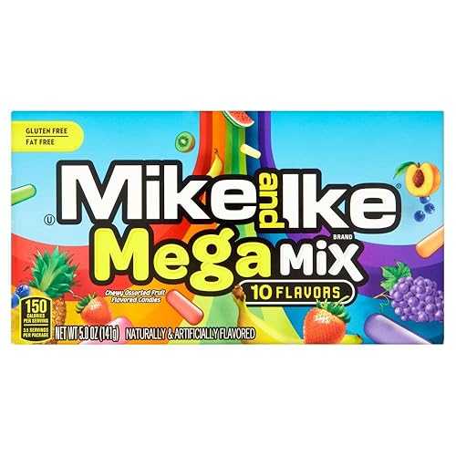 MIKE AND IKE. Mike & Ike Mega Mix 10 Flavors Chewy Flavored Candy 5 Oz Theater Box, Assorted Fruit, 12 Count