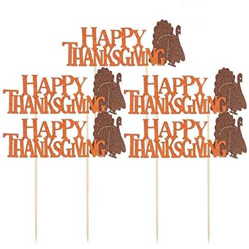 KODORIA 10pcs Thanksgiving Cake Toppers Cupcake Pick Food Sticks Thanksgiving Decoration