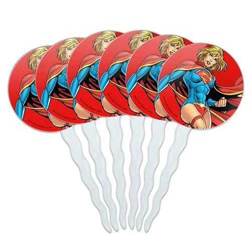GRAPHICS & MORE Superman Supergirl Character Cupcake Picks Toppers Decoration Set of 6画像