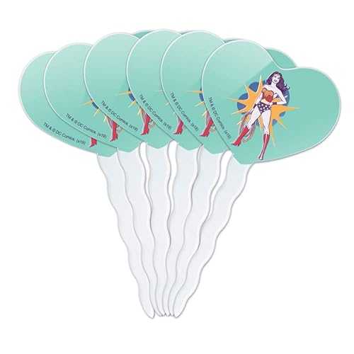 GRAPHICS & MORE Wonder Woman Vintage Woman Heart Love Cupcake Picks Toppers Decoration Set of 6画像
