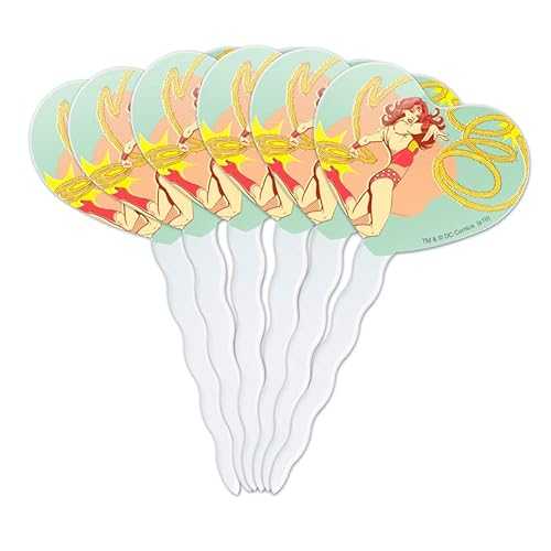 GRAPHICS & MORE Wonder Woman Golden Lasso Heart Love Cupcake Picks Toppers Decoration Set of 6画像